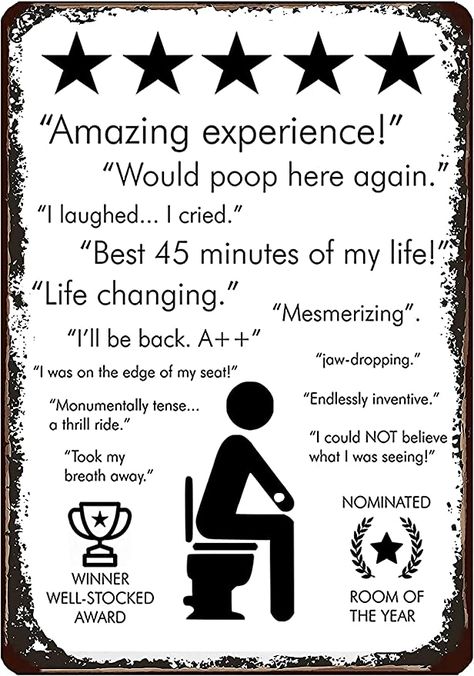 Amazon.com: Retro Vintage Toilet Reviews Metal Tin Sign Home Bar Cafe Retaurant Wall Decor Signs 12x8inch : Home & Kitchen Vintage Toilet, Bathroom Posters, Funny Bathroom Decor, Funny Bathroom Signs, A Silent Voice, Bathroom Humor, Bathroom Signs, Funny Signs, Amazing Bathrooms