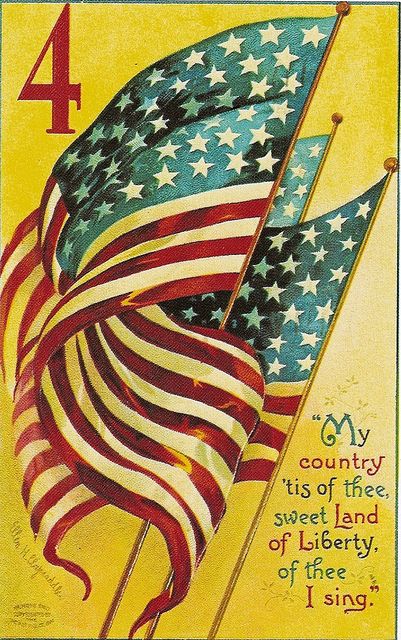 Fourth of July -- Independence Day    		Vintage postcard.  My country 'tis of thee, sweet Land of Liberty, of  thee I sing... Ellen Clapsaddle, Vintage Fourth Of July, 4th Of July Images, July Images, Patriotic Cards, The Boogeyman, I Love America, God Bless The Usa, Look Retro