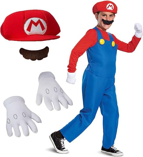 Official Deluxe Nintendo Super Mario Costume Kids, Mario Fancy Dress Up Outfit for Boys Children, Halloween Birthday World Book Day Week Mario Bros Costume for Kids. Find on Amazon!! Mario Fancy Dress, Mario Halloween Costumes, Super Mario Costumes, Luigi Costume, Mario Costume, Box Costumes, Star Costume, Book Day Costumes, Blue Overalls