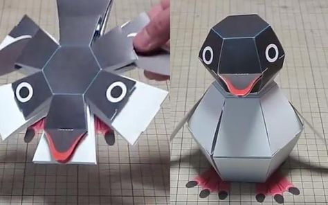 Japanese paper craftsman makes awesome Penguin Bomb. Penguin Paper Craft, Origami Templates, Tarjetas Pop Up, Personality Profile, Simple Toys, Paper Butterflies, Bird Crafts, Paper Background Texture, Japanese Paper