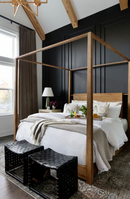 Get ideas for dark and moody designs and light and airy looks from the most-saved new bedroom photos this year Organic Modern Bedroom, Beautiful Bedroom Designs, Taupe Walls, Transitional Bedroom, Relaxing Bedroom, Bedroom Photos, Primary Bedroom, Canopy Bed, Master Bedrooms Decor