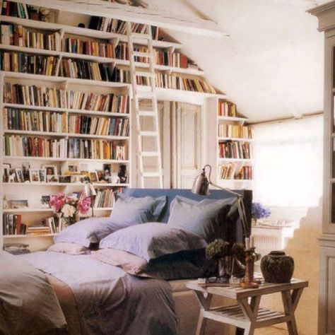 Yes please. Bedroom Library, Library Bedroom, Attic Renovation, Serene Bedroom, Attic Bedroom, Home Libraries, Design Del Prodotto, Home Library, Beautiful Bedrooms