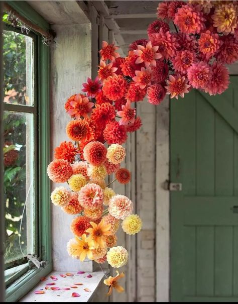 Hanging Flower Arrangements, Dahlias Wedding, Dahlias Garden, Mexican Flowers, Flower Installation, Wedding Table Flowers, Wedding Flower Inspiration, Love Rainbow, Dahlia Flower