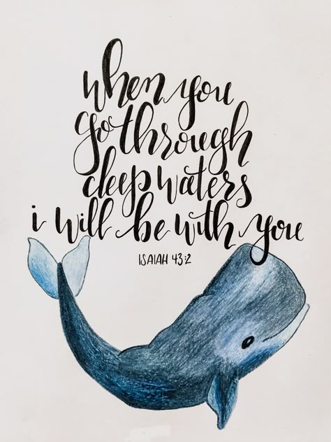 #calligraphy #handlettering #deepwaters #bibleverse #isaiah43:2 Scripture Calligraphy Art, Bible Verse Illustration Art, Watercolor Bible Verses Art, Bible Verse Drawing, Calligraphy Bible Verses, Bible Verse Illustration, Watercolor Scripture Art, Bible Verse Lettering, Scripture Calligraphy