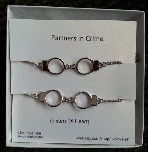 Partners in crime..... Bracelets For Two People, Matching Items For Best Friends, Matching Bff Jewelry, Matching Charm Bracelets, Bff Jewelry For 2 Best Friend Bracelets, Matching Jewelry Best Friends, Matching Bestie Bracelets, Matching Bff Bracelets, Bracelets For Sisters