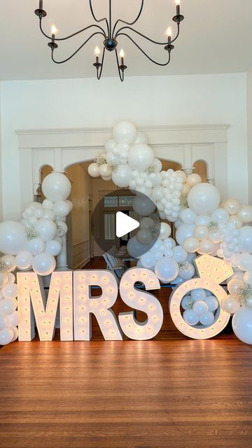 Raleigh Balloon Stylist - Kimberli Silveri Pino on Instagram: "From Miss to Mrs! 💍  This was one special bridal shower because it was my very own! That’s right - ya girl is getting married in just 75 short days and I am so thrilled! 👰🏻‍♀️🍾🤍🖤  - Host: @asterbloomsphotography  Balloons: @raleighpopballoons  Venue: @thehouseonbarbermill  Marquee letters: @alphalitrdu  Florals: @goldenflorashop  Rentals: @somethingborrowed_eventrentals  - • • • • • #smallbusiness #creativebysinessowner #balloonbusiness #balloons #balloonreels #reels #balloonart #balloondecor #balloonstylist #balloonartist #ballooninstallation #raleigh #raleighballoons #raleighballoonstylist #carync #morrisvillenc #apexnc #fuquayvarina #knightdalenc #balloongarland #partydecor #eventdecor #thetrianglenc #bridalshower #bri Marquee Letters And Balloons, Balloon Tower, Bridal Shower Balloons, Arch Ideas, Miss To Mrs, Balloon Installation, From Miss To Mrs, Marquee Letters, White Balloons