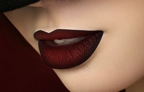 Lipstick Styles, Red Ombre Lips, Inglot Lipstick, Ombre Lips Tutorial, Dark Red Ombre, Steampunk Makeup, Ombre Lipstick, Black To Red Ombre, Dark Red Lips