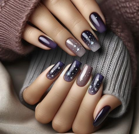 Book Nail Designs, Witchy Manicure, Acotar Nail Art, Purple Witchy Nails, Acotar Nails, Purple Winter Nails, Ball Nails, Book Nails, Everyday Nails