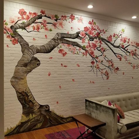 Blossom Tree Mural, Blossom Tree Wall Painting, Cherry Blossom Tree Mural, Cherry Blossom Wall Painting, Cherry Blossom Mural, Tree Wall Painting, Nature Canvas Painting, Painting On Canvas For Beginners, Cherry Blossom Wall Art