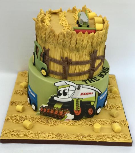 Combining - cake by Lorraine Yarnold Combine Cake, John Deere Cake, John Deere Birthday, Cookie Recipes Decorating, Diy Cake Topper Birthday, 2 Layer Cakes, Tractor Cake, Family Cake, Garden Cakes