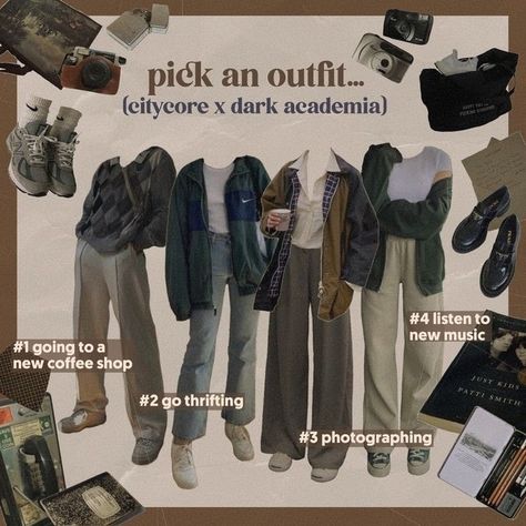 Autismcore Aesthetic Outfits, Citycore Aesthetic Outfits, Chaotic Academia Aesthetic Outfit, Soft Academia Aesthetic, Lookbook Aesthetic, Pick Your Outfit, Soft Academia, Pick An Outfit, Dark Academia Aesthetic Outfit