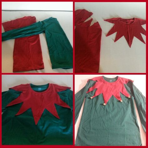 Dress Like An Elf Day At School Diy, Diy Elf Shirt Kids, Diy Kids Elf Costume, Diy Elf Shirt, Dress Like An Elf Day At School, Elf Day At School Outfit, Diy Elf Costume For Kids, Diy Elf Costume Women, Christmas Elf Costume Diy