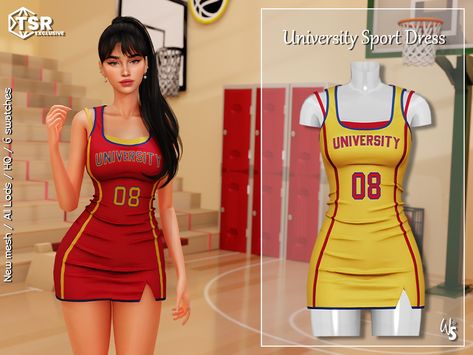 The Sims Resource - Sims 4 - Clothes - WisteriaSims - For woman - University Sport Dress for woman Sims 4 Cc Cheer Uniform, Sims 4 Sports Mod, Sims 4 Womens Clothes, Sims 4 Jersey Cc, Sims 4 Football Cc, Sims 4 Sports Cc, Sims4 Dress Cc, Sims Resource Dress, Sims 4 University Cc