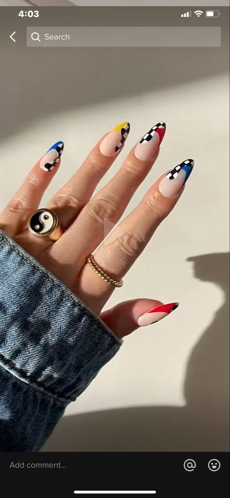 Nails Race Design, F1 Inspired Makeup, Charles Leclerc Nail Art, Race Inspired Nails, Formula One Inspired Nails, Silverstone F1 Nails, Indy 500 Race Nails, F1 Acrylic Nails, Hot Wheels Nails Acrylics