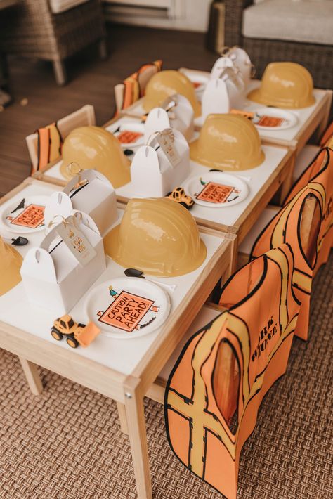 Construction Three Year Old Birthday Party, Im 3 And Digging It, Construction Birthday Party Table, Boho Construction Party, Construction Birthday Party Three Year Old, I’m 2 And Digging It, Three Year Old Truck Birthday, Third Birthday Construction Theme, Digging Two Birthday