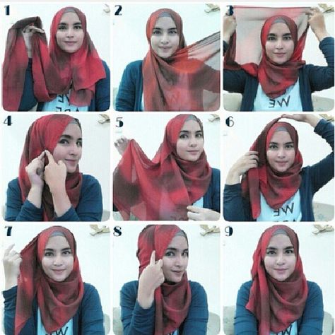 hijab tutorial How To Wear Hijab, New Hijab, Simple Hijab Tutorial, Simple Hijab, Hijab Style Tutorial, Red Girl, Hijabi Style, Modesty Fashion, Hijab Scarf