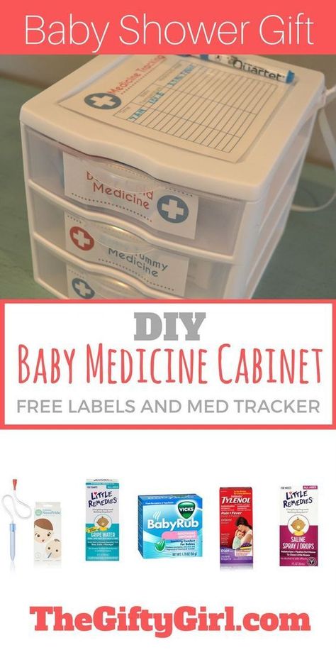 A simple DIY gift for baby showers or new parents! This Baby Medicine cabinet includes a dry-erase medicine tracker and is stocked with all of the essentials for when baby is sick. Get all of the info and FREE printable labels and medicine tracker! Baby Medicine Kit, Baby First Aid Kit, Medicine Tracker, Perlengkapan Bayi Diy, Baby Medicine, Medicine Kit, Baby Care Essentials, Pack N Play, Diy Baby Gifts