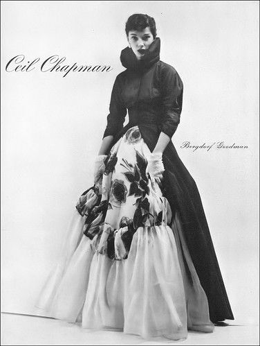 Early 60s Fashion, 1959 Fashion, Ceil Chapman, Magazine Advertisement, Evening Gown Dresses, Retail Store Design, Vintage Models, 1940s Fashion, Gown Dress