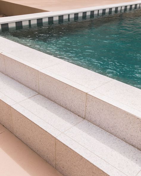 Hacienda Pool, Pakistan House, Waterline Pool Tile, Pool Surround, Palm Springs Pool, Concrete Collaborative, Caroline Lee, Pool Pavers, Concrete Terrazzo