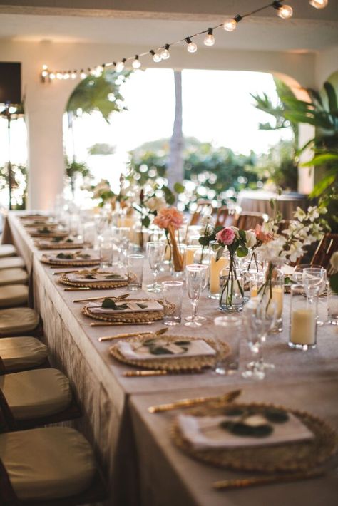 Beach Front Wedding Reception, Florida Beach House Wedding, Florida Keys Micro Wedding, Beach House Wedding Reception, Kim Wedding, Coastal Wedding Venues, Wedding Reception Tablescapes, Tropical Table, Naples Wedding