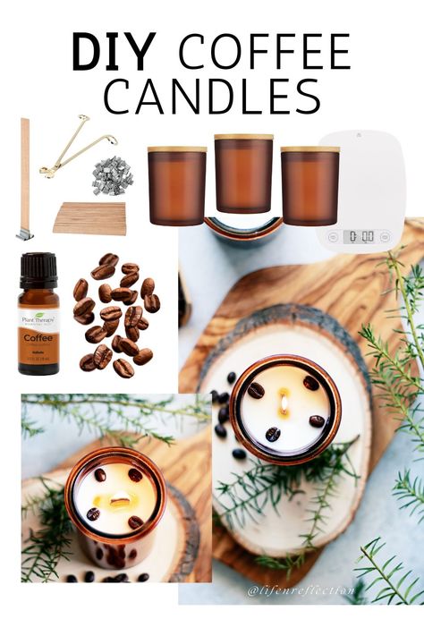 How to Make Wood Wick Candles: Creating Crackling Candles Diy Coffee Scented Candle, Diy Coffee Candle, Diy Natural Candles, Coffee Bean Candle, Pressed Flower Candles, Dried Flower Candles, Candle Making Recipes, Coffee Essential Oil, Candles At Home