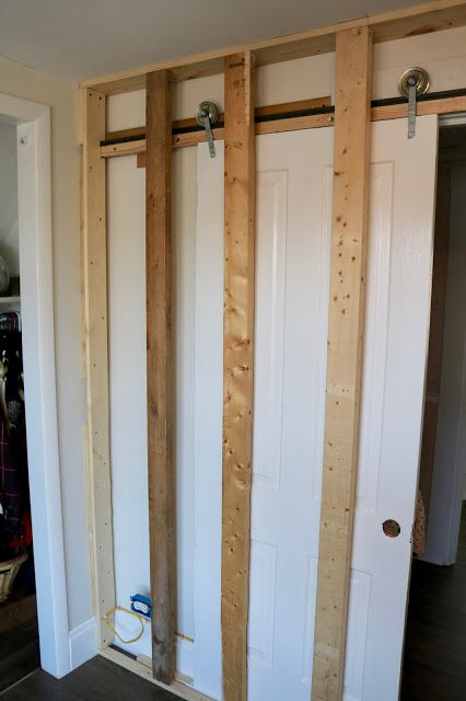 How To Make A Pocket Door How To Add A Pocket Door, Pocket Door Framing, Faux Pocket Door, Build A Door Diy, Den Door Ideas, Diy Pocket Door Frame, Closet Pocket Door Ideas, Pocket Doors Bathroom Wood, High End Pocket Door