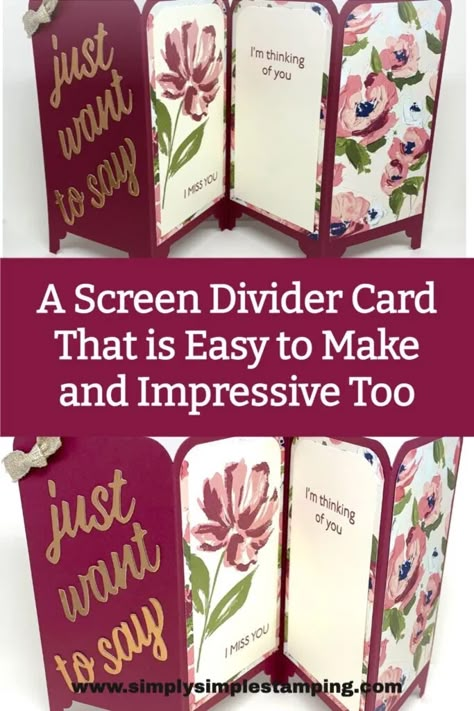 Screen Card Template, Screen Cards Tutorial, Simply Simple Stamping, Screen Cards, Greeting Card Video, Screen Divider, Fancy Fold Card Tutorials, Card Making Templates, Folding Cards