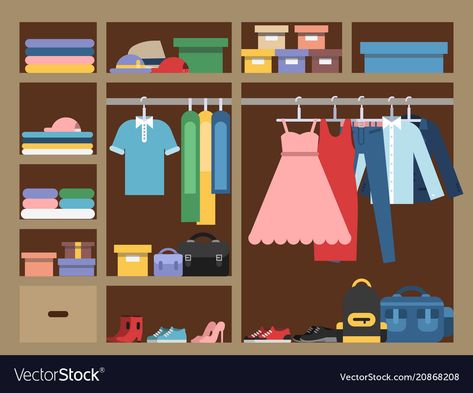 Closet Illustration, Closet Drawing, Wardrobe Illustration, Clothes Cupboard, Living Room Clipart, Large Wardrobe, Clothes Shelves, Childrens Poems, Large Wardrobes