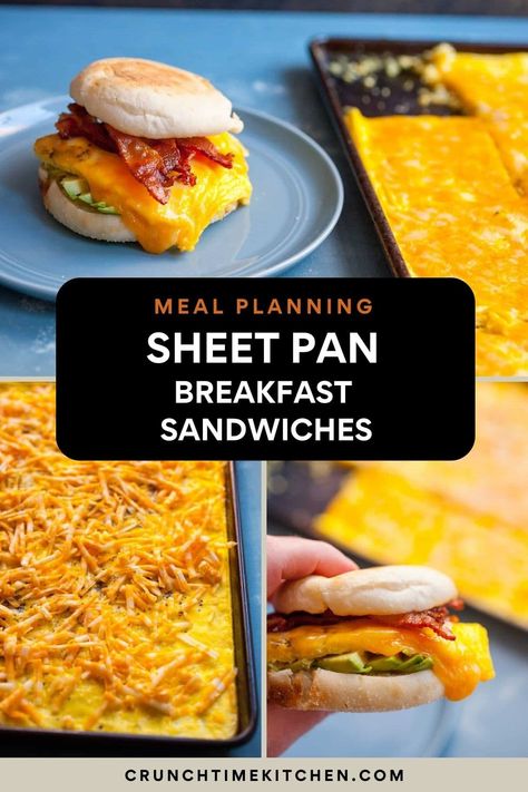 Sheet Pan Breakfast Sandwiches: These are perfect for quick weekday breakfasts and freeze/reheat perfectly. Customize them and enjoy! crunchtimekitchen.com #breakfast #sandwiches #sheetpan Sheet Pan Eggs, Sheet Pan Breakfast, Quick Breakfast Sandwich, Salmon Breakfast, Egg Sandwich Breakfast, Sandwich Sides, Fermented Veggies, Breakfast Sandwich Recipes, Egg Sandwich