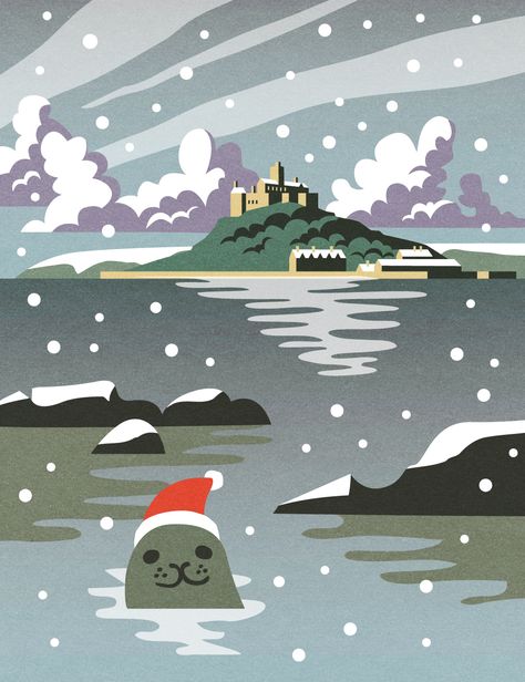 St Michael’s Mount Illustration – Matt Illustration Cornwall Christmas, Xmas Poems, Cornish Christmas, Seal Illustration, Robert Munsch, Christmas Card Illustration, St Michael's Mount, Skyline Painting, Posca Art