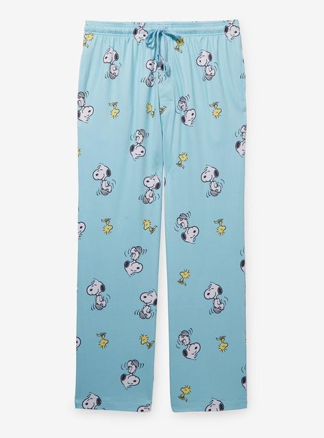 Snooze in Snoopy style! Inspired by Peanuts  these sleep pants feature an allover print of Snoopy and Woodstock on dreamy blue fabric. With side pockets  a drawstring elastic waist  and button fly  it's a must-have for scoring a good night's rest.A BoxLunch Exclusive!92% polyester; 8% spandexListed in unisex sizesWash cold with like colors; dry lowImported Snoopy Pajama Pants, Snoopy Pj Pants, Snoopy Pjs, Space Pajamas, Cute Pj Pants, Cartoon Pajama Pants, Jack Skellington Pajamas, Fall Pajamas, Swaggy Fits