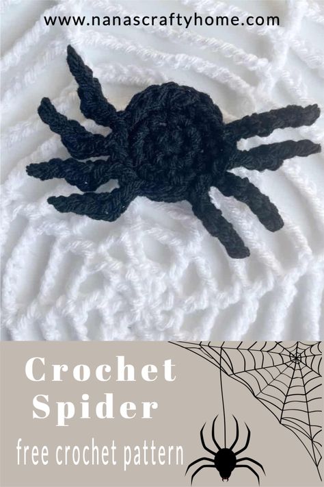 The Crochet Spider Applique is a free crochet pattern by Nana's Crafty Home! This quick and easy spider appliqué is perfect for so many different projects - finger puppets, decoration and so much more! Spider Applique, Crochet Pattern Beginner, Crochet Spider, Finger Puppet Patterns, Crochet Bat, Halloween Applique, Crochet Applique Patterns Free, Spider Crafts, Crochet Pattern Instructions