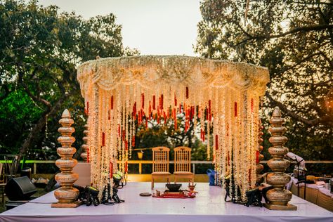 Rashmi and Sumeet Wedding Mandap Decor, Floral Mandap, Indian Wedding Mandap, Ceremony Decorations Outdoor, Jasmine Wedding, Mahabaleshwar, Le Meridien, Dubai Wedding, Mandap Decor