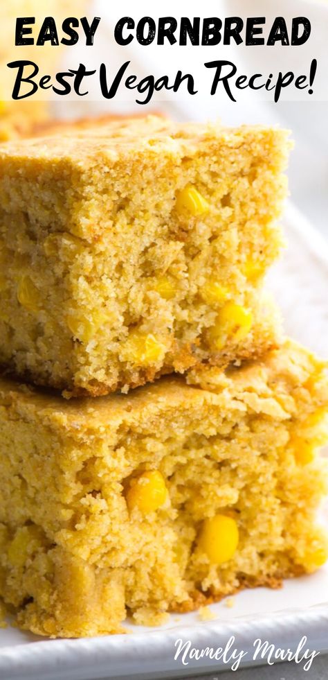 Plant Based Cornbread Recipe, Egg Free Cornbread, Cornbread Recipe With Corn, Yummy Cornbread Recipe, Vegan Corn Muffins, Vegetarian Cornbread, Vegan Cornbread Recipe, Recipe With Corn, Vegan Cornbread