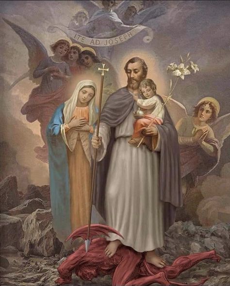 Saint Joseph Art, Catholic Artwork, Catholic Decor, Jesus Mary And Joseph, Jesus And Mary Pictures, Catholic Images, The Holy Family, Religious Painting, Jesus And Mary