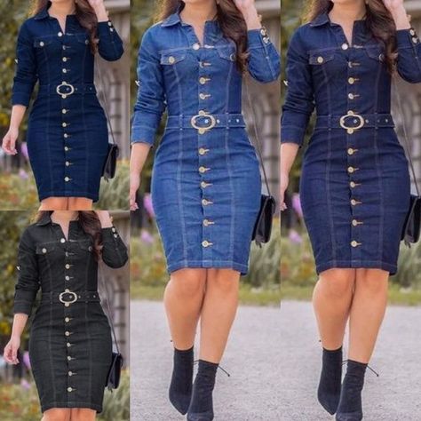 806beafe154032a5b818e97b4420ad98desc44801439ri Shirt Gown Styles, Gown Styles For Ladies, Shirt Gown, Long Sleeve Denim Dress, Corporate Dress, Office Shirt, Womens Denim Dress, Gown Styles, Denim Dresses