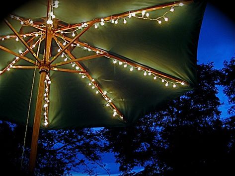 Would love lights under my patio umbrella! Patio Umbrellas Diy, Outdoor Umbrella Lights, Patio Umbrella Lights, Diy String Lights, Patio Layout, Patio String Lights, Umbrella Lights, Patio Shade, Patio Plants