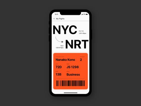 Daily UI #024 - Boarding Pass ✈️ by Nanako Kono E Ticket, Web Design Mobile, App Interface Design, Ticket Design, Daily Ui, 카드 디자인, App Design Inspiration, App Interface, Ui Design Inspiration