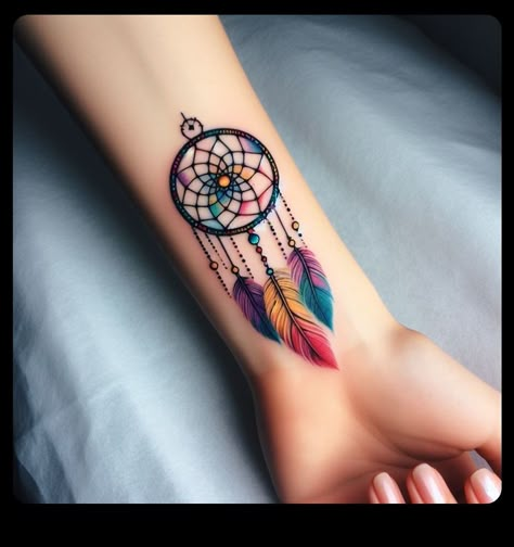 Dreamcatcher With Flowers Tattoo, Compass Feather Tattoo, Dreamcatcher Ankle Tattoo, Dream Catcher Tattoo Ideas, Tattoo Dream Catcher, Watercolor Dreamcatcher Tattoo, Atrapasueños Tattoo, Dream Catcher Tattoos, Classy Tattoos For Women