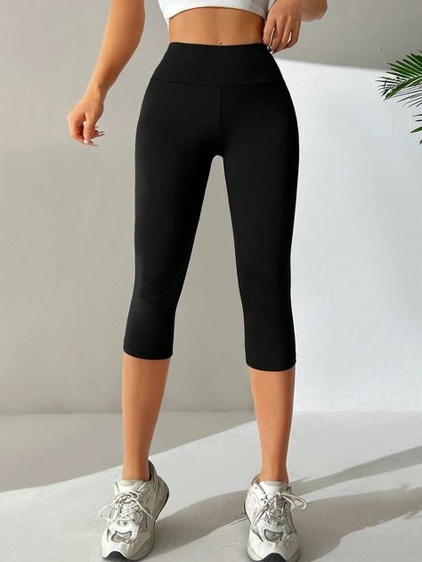 SHEIN EZwear Women's Wide-Waistband Capri LeggingsI discovered amazing products on SHEIN.com, come check them out! Modest Clothes, Athleisure Trend, Black Capri Leggings, Women Leggings, Gym Leggings, Wide Waistband, Capri Leggings, Modest Outfits, Black Casual