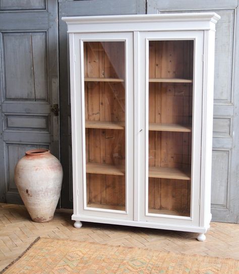 Vintage Antique Painted Larder Linen Press Fully Glazed Cupboard Armoire Cabinet Vintage Cupboard Makeover, Linen Cabinet Ideas, Antique Linen Press, Island Decor Ideas, Linen Storage Cabinet, Armoire Cabinet, Antique Shopping, Vintage Cupboard, Linen Press