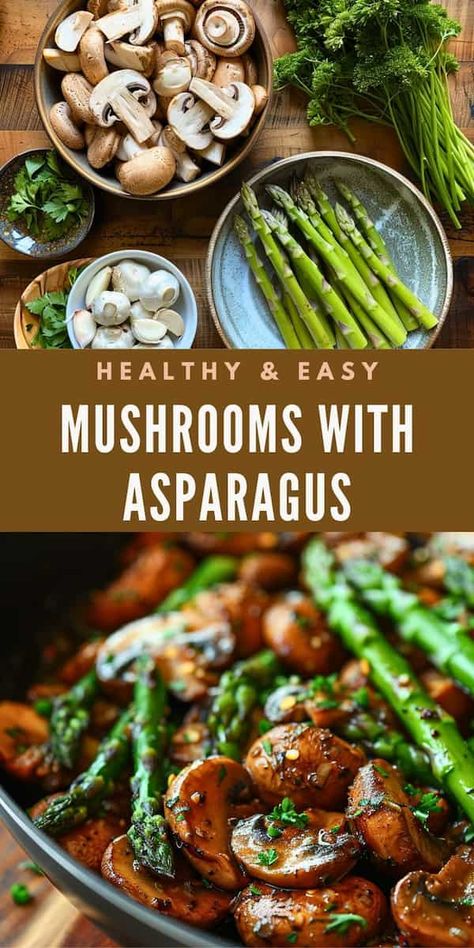 Discover this simple and healthy recipe featuring sautéed mushrooms and asparagus! Perfect for a quick dinner, this vegetarian dish is packed with nutrients and flavor. Great as a side or main, it's a delicious way to enjoy a wholesome meal. Meal Prep With Asparagus, Asparagus And Mushrooms Sauteed, Sautéed Asparagus And Mushrooms, Mushrooms And Asparagus Recipes, Mushroom And Asparagus Recipes, Asparagus And Mushroom Recipes, Mushroom Asparagus Recipes, Sauteed Asparagus Recipes, Tilapia Side Dishes