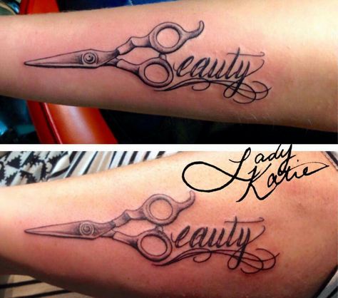 Beautician Tattoo Ideas, Vintage Scissors Tattoo, Hair Stylist Tattoo Designs, Beautician Tattoo, Scissor Tattoos, Hairstylist Tattoos, Tattoos Inspiration, Pretty Hand Tattoos, Vintage Scissors