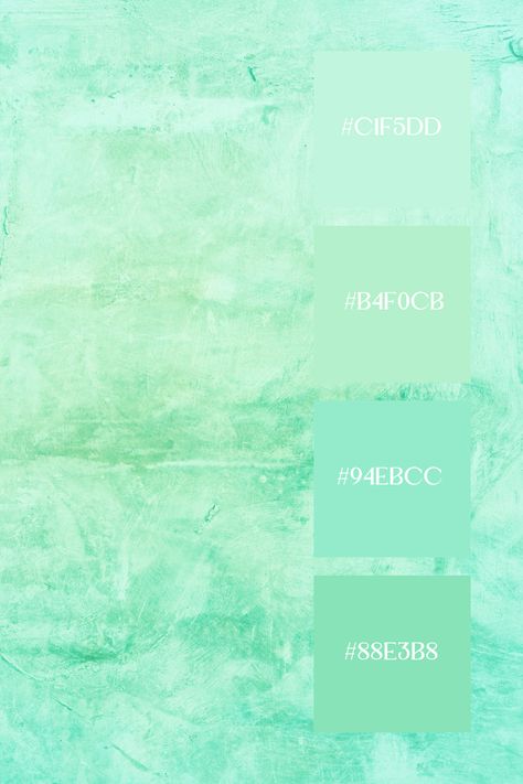 This Mint Green Color Palette displays a textured surface in mint green, highlighting the soft, pastel qualities and calming effect of this color palette. Seafoam Green Color Palette, Spring Eladrin, Mint Green Palette, Mint Green Color Palette, Color Scheme Generator, Mint Palette, Seafoam Green Color, Green Color Palette, Monochromatic Color Palette