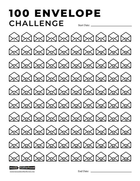 100 Day Envelope Challenge, 52 Week Money Saving Challenge Printable, Free Printable Envelopes, 100 Envelope Challenge, Challenge Template, Free Budget Printables, Envelope Challenge, Envelope Book, Weekly Planner Free Printable