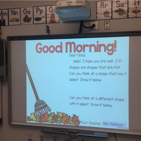 Morning Messages for kindergarten and first grade that are fully prepared with great ideas and content for ELA and Math review. Great for the morning meeting and the Responsive Classroom. Fully editable for customization. Turn on the interactive whiteboard and it's done! Morning Message First Grade, Morning Message Kindergarten, Message Ideas, Morning Meeting Activities, Responsive Classroom, Morning Activities, Morning Meetings, Morning Message, Interactive Whiteboard