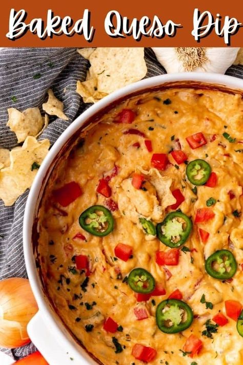 Baked Queso Dip, Baked Queso, Dip For Tortilla Chips, Queso Dip Recipes, Delicious Appetizer Recipes, Queso Dip, Dip Recipes Easy, Party Appetizers, Great Appetizers