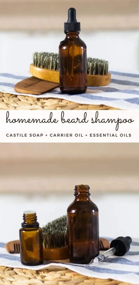 Making your own beard shampoo will keep your beard clean without the chemicals found in traditional shampoos. This DIY beard shampoo is made with all-natural ingredients, scented with essential oils, and will keep your beard soft and easy to style. #beardshampoo #homeamdeshampoo #naturalbeardcare #beardcare Beard Shampoo Recipe Diy, Beard Wash Recipe, Beard Balm Recipe, Diy Beard Oil, Essential Oil For Men, Clean Beard, Beard Soap, Diy Beard, Shampoo Recipe