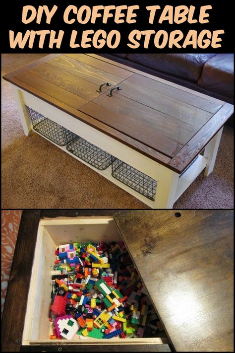 Store your kids' legos inside this coffee table - pure genius! Lego Coffee Table, Lego Storage Diy, Table Lego, Kid Friendly Furniture, Diy Coffee Tables, Lego Table, Lego Storage, Painted Furniture Diy, Refinished Furniture