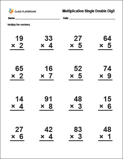 Printable Multiplication Single Double Digit  Worksheet Two Digit Multiplication, Double Digit Multiplication, Math Multiplication Worksheets, Math Fact Worksheets, Math Practice Worksheets, Math Addition Worksheets, First Grade Math Worksheets, Math Sheets, Mathematics Worksheets